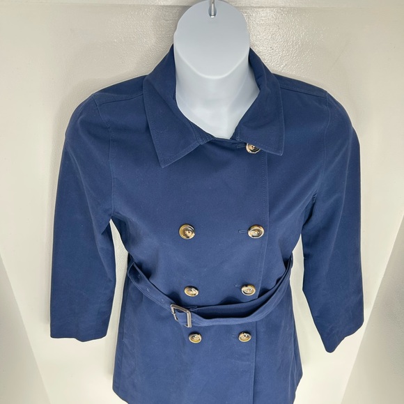 J. Crew Womens 10 Blue Belted Double Breasted Trench Mid Length Classic Office - Picture 5 of 13